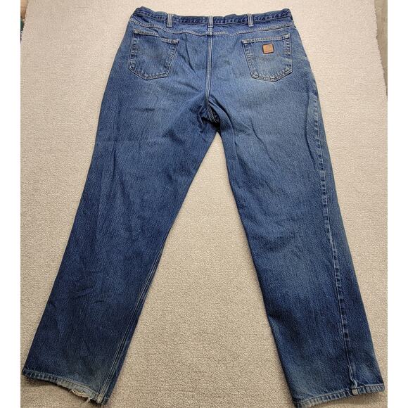 Vintage Distressed Carhartt Jeans Men’s 44x34 Relaxed Denim Leather Patch - Picture 2 of 9